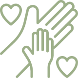 Adult and child hands with hearts.